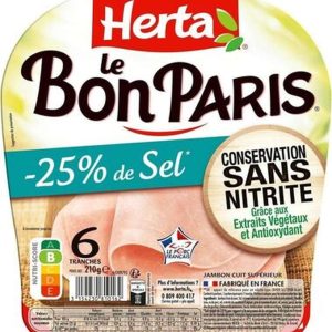 Jambon Le Bon Paris -25% de sel et sans nitrite, Herta (6 tranches, 210 g)